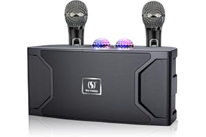 EASJOY Karaoke professionale,Casse karaoke con 2 microfoni wireless, Altoparlante portatile Bluetooth per Casse karaoke completo con supporto per controllo bassi/alti TF/USB, AUX IN,REC