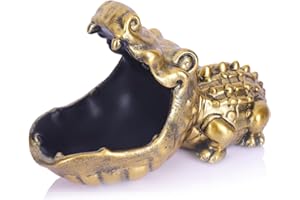 orenm Alligator-Gold Alligator Bowl, Alligator Statue Candy Dish, Office Desk Decor, Big Mouth Sculpture, Weird Animal Hippo Candy Bowl