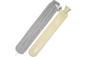 BringLuck2U Borsa dell'acqua calda lunga con rivestimento morbido, 2 litri, borsa dell'acqua calda per collo e spalla 72 cm x 12 cm - Grigio