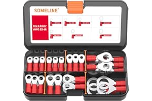 Connettori Elettrici, 7 tipi Connettori Capicorda Elettrici, Capicorda dimensioni 0,5-1,5mm²,Terminali elettrici in PVC, Capicorda in Rame Stagnato ad Anello, SOMELINE® Connettori Anello