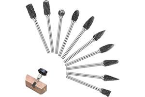 Chiluxendo Fresas Rotativas para Metal Duro, 10 Piezas Juego de Brocas Metal, Fresa Giratoria para Madera con 3 mm Vástago, Fresa de Carburo de Acero de Tungsteno, Brocas para Grabado en Madera