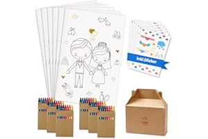 CORPOWER Libro Da Colorare Per Matrimonio, Set Da 6 Pezzi Libro da Colorare per Matrimonio Per Bambini, con Matite Colorate e Adesivo, Regalo Per Gli Ospiti Di Nozze, Bomboniera Matrimonio Bambini