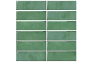 DEWOO Green Peel and Stick on Splashback Rectangle Metro Self Adhesive Wall Tiles for Kitchen Bathroom,10-Sheet (12"×12")
