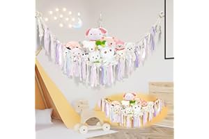 Hamaca De Juguete para Animales de peluche, zeroto red de almacenamiento de juguetes con luz Organizador para Peluches Gigantes para Almacenar Juguetes para infantil dormitorio Guardería (Blanco)