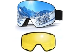 VCOROS Masque de Ski avec Magnétique Lentille Interchangeable,YH212 Lunettes de Ski OTG pour Unisexes Ajustables Anti Buée Coupe-Vent Anti-UV Lunettes de Snowboard pour Sports Hiver