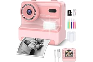 VSTKEN Kids Camera Instant Print, Instant Camera with 1080P Videos,Selfie instant print camera with 3 Rolls Print Paper & 32GB SD Cards, Christmas Birthday Gifts for Girls Age 3-12 (Pink)