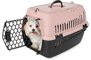 HAPPET Tiertransportbox ABBA M Pink 56x37x37 cm – Robuste, gut belüftete Transportbox aus Kunststoff für Katzen & kleine Hunde, tragbare Travel Crate & Cat Carrier