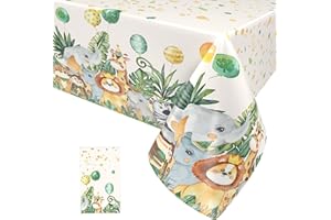 Paready 1 Pack Jungle Animals Tablecloth, Animals Table Cover for Wild One Boys Girls Party Decoration, Animals Party Tablecloths for Baby Shower Birthday Zoo Woodland Theme Party Supplies, 54" x 108"