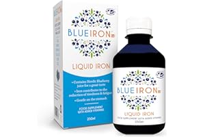 Blueiron Liquid Iron Supplement with Nordic Blueberries + Vitamin C, Vitamin B12, Folic Acid, Biotin and Zinc | 250ml | Suitable for Vegans | Easily Absorbed and Gentle On The Stomach