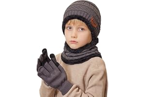 MAZELIKEHOOD Bonnet Gants Écharpe Garçon 3 Pièces Ensemble Chaud Hiver pour Enfants Trico Doux Accessoires Nécessaire Sport Extérieur