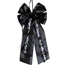 Lazos De Satén Listos Para Usar - Tamaño 14x20 Cm - Color Negro - Pack De 2 Piezas - Para Funerales, Coronas, Ramos O Lazos De Antena