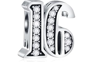 CRISNATA 5,10 to 50 52 55 56 60 65 70 75 80 Birthday Charms fit European Anniversary Bracelets, 925 Sterling Silver Number Charms with Clear CZ Stones, Gifts for Family/Lover/Friends