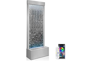 ‎LONGRUN Longrun Large Garden Fountain, Indoor Fountain, Waterfall with App Control, LED Lighting, 45.5 x 20 x 123 cm, Stainless Steel Garden Water Wall, Indoor with Pump