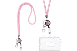 Vicloon Porta Badge Titulares con Cristal Cordon, Transparentes Portatarjetas de Identificación con Cristal Lanyard y Llavero Retráctil, Portatarjetas Colgante, para Tarjeta Tráfico Escuela-Rosa