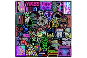 PRETTY SUNSHINE PRETTYSUNSHINE Neon Aufkleber 100 Stück, Vintage Aesthetic Sticker Set Decals, Trendy Wasserdicht Vinyl Stickers für Laptop Koffer Helm Motorrad Skateboard Snowboard Auto Fahrrad MacBook Stickerbomb