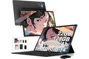 DGHRTI 2025 Tablet 10 pollici Android 14, 22GB RAM 128GB ROM/TF 1TB, Processore Octa-Core, 8000mAh, Corpo in Metallo, BT5.0, Doppio WiFi, Face ID, 8MP+5MP, Widevine L1, Tastiera, Mouse, Black