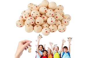 HBSFBH Holzperlen mit Gesicht, 60 Stück Holzperlen Rund, 20mm Smiley Holzperlen, Naturholzperlen, Holzkugeln mit Loch, Lächeln Gesicht holzperle, für DIY Handgefertigte Handwerk Und Schmuckherstellung