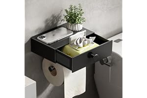 ‎VOLDRA VOLDRA Toilettenpapierhalter Ohne Bohren, Klopapierhalter Mit Feuchttücherbox Klorollenhalter mit Schublade Ablage Papier Halterung für Wc & Bad-Wandhalterung(Matt-schwarz)