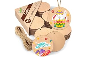 CROCOWOOD 70 UND Círculos de Madera para Manualidades – 4cm Circulos Madera Manualidades – Discos de Madera Finos con Agujeros para Decoración Navideña – Placa Redonda de Madera como Regalo para Amigos