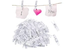 GUANGYUAN Pack of 100 Transparent Clips, Small Clips, Plastic Photo Clips, Mini Transparent Decorative Clips for Hanging Photos, 34 mm