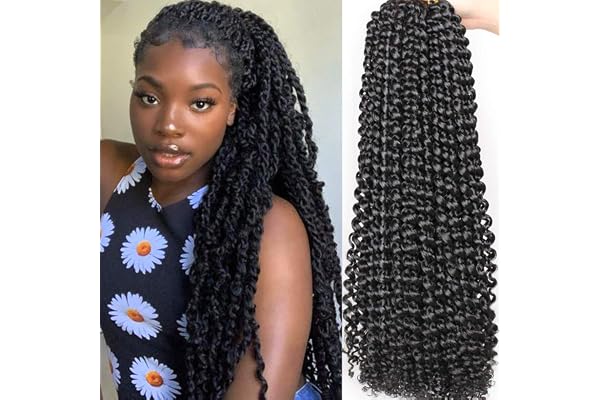 Leeven Lot de 7 extensions capillaires Passion Twist enroulées au crochet - Style bohème - Fixation à l’eau chaude - 61 cm, 1B#