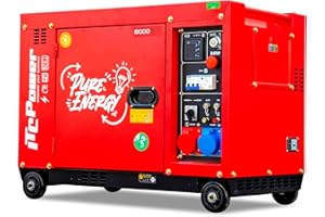 ITC POWER ITCPower Generador Diésel Full Power 7,9 kVA RED EDITION 400V y 230V - Generador Eléctrico con Arranque Eléctrico y ATS para Casa y Energía Solar - Silencioso con Autonomía 10h y Bajo Consumo