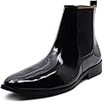 LOZANO Patent Leather Black Chelsea Boots for Men | High Ankle Boots, Soft Cushioned Insole, Slip-Resistance, Arch Support & Shock Absorption