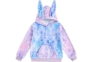 Fanient Pullover Ragazze Felpa con Cappuccio in Morbido Pile Felpa con Cappuccio per Bambini con Orecchie di Coniglio con Tasca a Marsupio 6-13 Anni
