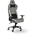Corsair T3 RUSH Fabric Gaming Chair (2023) – Racing-Inspired Design – Soft Fabric Exterior – Padded Neck Cushion – Memory Foam Lumbar Support – Adjustable Seat Height – Grey & White