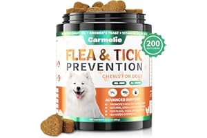 Carmelie Flea and Tick Chewables for Dogs - 200 Soft Chews Natural Dog Flea and Tick Prevention Chews - Oral Flea Supplement for Dogs, Puppy Flea Prevention - Chicken Flavor
