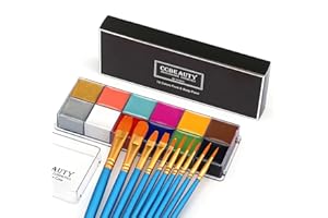 CCbeauty 12 Colors Professional Face Body Paint Makeup Palette Oil Based Cream Hypoallergenic Face Painting Kit for Halloween Costume Fancy SFX Cosplay Makeup with 10 Blue Artist Brushes