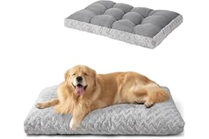 EHEYCIGA Hundebett Grosse Hunde Waschbar, 104x68cm, XL Hundekissen Flauschig für große Hunde, Kuschelig Umkehrbare Hundematte mit Kunstpelz und Kunstleinen, Grau