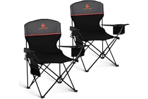 LET'S CAMP Camping Chairs 2 Pack, Set of 2 Folding Chair, Lightweight Picnic Chair with 3-Can Cooler Bag, Cup Holder,Storage Pocket, Supports 100kg (Black)