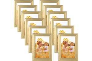 EXYGLO Conjunto de 12 Marcos de Fotos 10x15, Marco Fotos 15x10 Dorados para Decorar Salones, Pasillos, Dormitorios, Oficinas