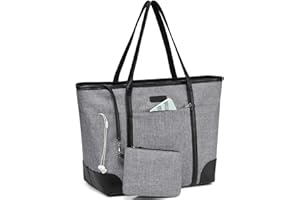 VASCHY Borsa a mano per computer portatile da donna grande borsa da trasporto da 15,6 pollici, borsa a tracolla impermeabile borsa a tracolla per viaggi, lavoro, negozio, ufficio, grigio, Taille