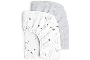 lulumoon Juego de 2 sábanas bajeras ajustables para cama de bebé y cuna de 60 x 120 cm / 70 x 140 cm, de algodón de muselina
