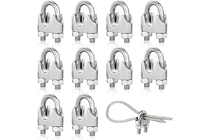 FOGBUSH Wire Rope Clip, 10Pcs M4 Cable Clamps U-Shape Bolt Stainless Steel Wire Rope Clamp 4mm Cable Clips Wire Rope Cable Grip for Tensioning Steel Wire Ropes Household Transportation Industry (M4)