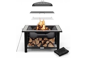 Blumfeldt Merano Avanzato Brasero Exterior - 3 en 1: Hoguera, Barbacoa & Mesa, Estructura de Acero, Tablero de Terrazo, Incluye Parrilla, Atizador & Tapa, Ideal para Jardín & Patio