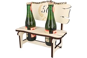 WORTGEFECHTE XXL Echtholz Bierbank mit Gravur Jahreszahl 50|Holzbank für 2 Bierflaschen|Hochzeitsgeschenk für Brautpaar|Geschenke Paare|Geschenk für Pärchen|Geburtstag|Jubiläum|Proseccobank