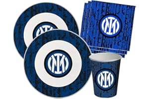 Isola Party Kit festa di compleanno Inter per 16 persone eco-friendly (16 piatti di carta ⌀ 23 cm, 16 bicchieri di carta 266 ml, 20 tovaglioli di carta 33x33 cm)