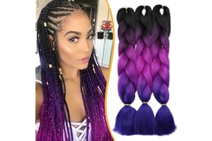 Silk-co 60cm (Confezione da 3)-Treccine Africane Extension 3 Pezzi Capelli Finti per Treccia Extension Trecce Lunghe Braiding Hair–Nero a Viola a Viola Scuro