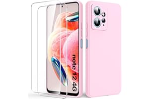 Byvuwiay Funda Compatible con Xiaomi Redmi Note 12 4G (No para 5G), con 2 Piezas Cristal Templado, Carcasa de Líquida TPU Anti-Choque, Carcasa Xiaomi Redmi Note 12 4G, Rosa