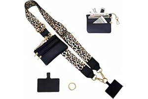 Ysnzaq Cordon Telephone avec Pochette Zippée Fermeture Éclair, 2 en 1 Détachable Laniere Portefeuille Réglable Bandouliere Telephone Bandoulière Elégante pour Femme-Leopard Black