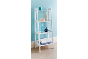 Saxony® Wooden 4 Tier Ladder Shelf Bathroom Storage Unit White Shelving Rack Display Cabinets Space Saving Organizer Decorative Furniture Shelves Mini Bookshelf