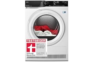 AEG Wärmepumpentrockner 8 kg, Testsieger der Stiftung Warentest, Serie 9000 AbsoluteCarePlus - Daunentrocknung, 3D-Scan Restfeuchteermittlung, C, Knitterschutz, Trommelbeleuchtung, TR9AMZ2024