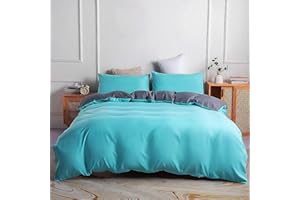 Jemiipee Juego de Funda Nordica 100% Microfibra Reversible Cama 105 Suave Fundas Nórdicas Color Sólido Funda Edredon 200x200 cm y 2 x Fundas de Almohada de 50x70 cm, Aqua/Gris