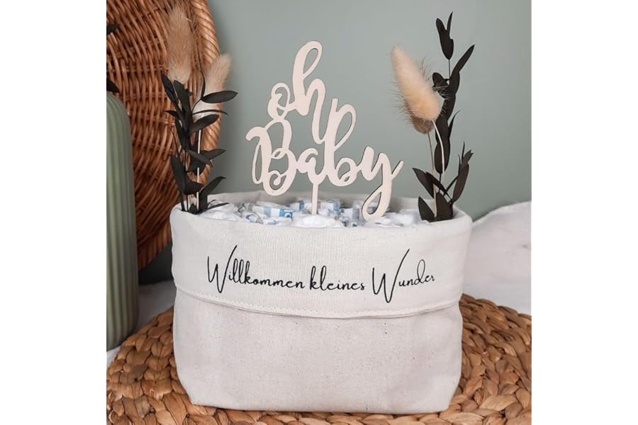 Nappy Bag, Made in Germany, Handmade Nappy Cake + Wooden Cake Topper, Baby Gift and Gift for Birth