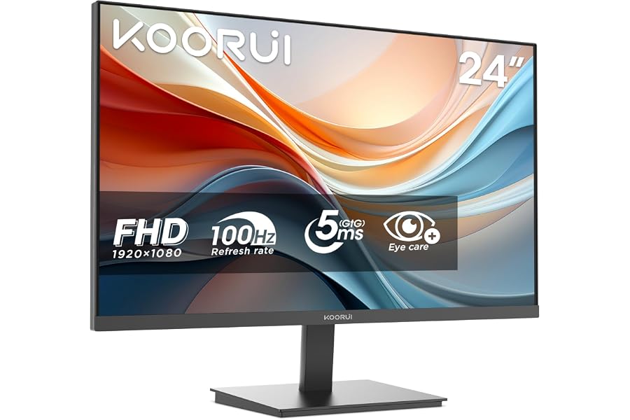 KOORUI Monitor Oficina 24 Pulgadas VA FHD 100Hz Eye Care Pantalla E2412F | Pantalla 24" 1920x1080p Sin Marcos, Contraste