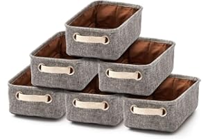 EZOWARE 6 Pcs Caja de Almacenaje, Pequeñas Cestas Organizadoras de Tela Plegable con Manijas para Cajones, Armario, Oficina, Baño, Cocina, Dormitorios y mas - 30.5 x 17.8 x 10.2 cm - Gris