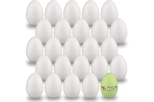 MCE-Commerce Polystyrene Eggs 6 cm Pack of 25 for Crafts and Decorating at Easter, Styrofoam, White,A336025